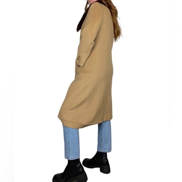 Vintage 70s Size 8 (Medium)Neutral Tan w/ Fur Accent Wool Blend Peacoat Jacket - Picture 2 of 10